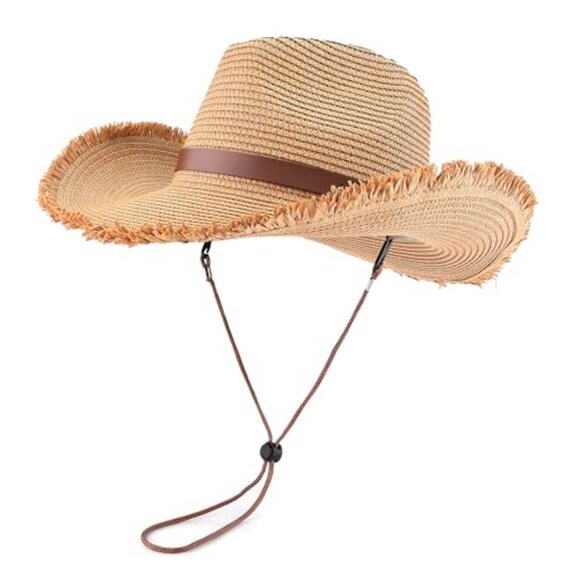 Adjustable Straw Cowboy Hat Shapeable Wide Brim Sun Hat Detachable Chin Strap main image 6